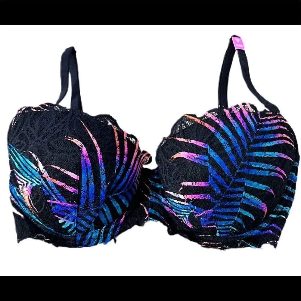 Victoria’s Secret Pink Date Push Up Padded lace Bra Black multicolor
